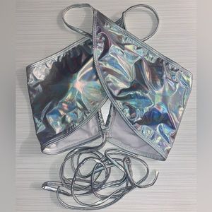 Bathing Suit | Bikini Top | Shiny Silver | Rave | Halter Wrap